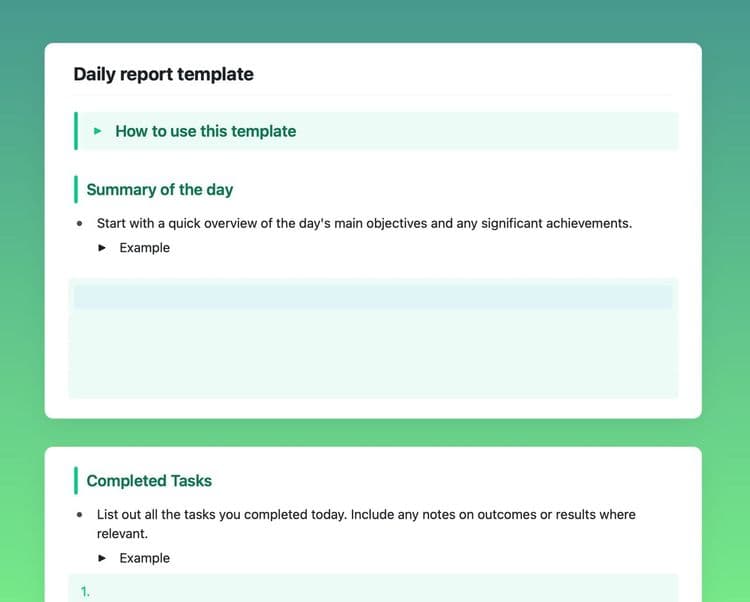 Craft Free Template: Daily report template in Craft showing instructions.