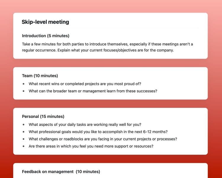 Skip-level meeting template in Craft