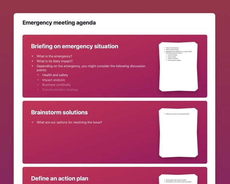 Craft Free Template: Emergency Meeting Agenda template in Craft