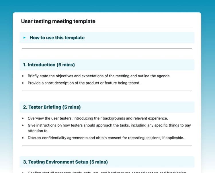 Craft Free Template: User testing meeting in craft