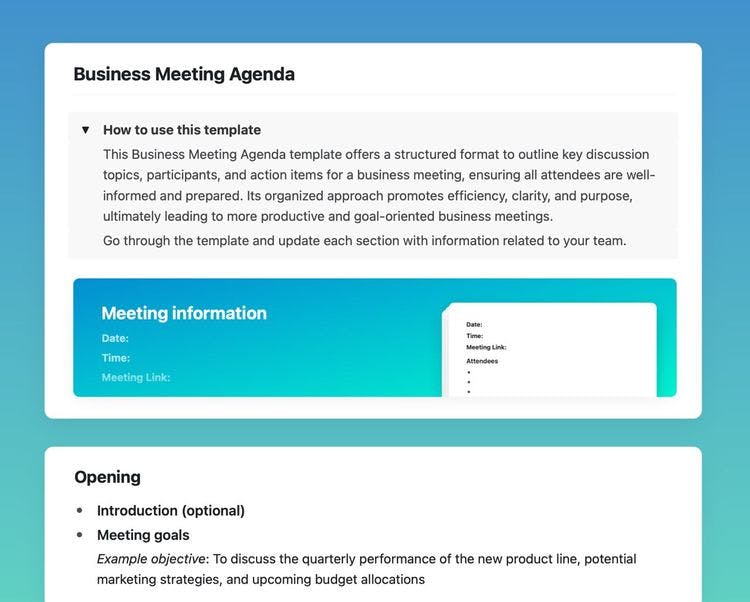 Craft Free Template: Business Meeting Agenda Template in Craft