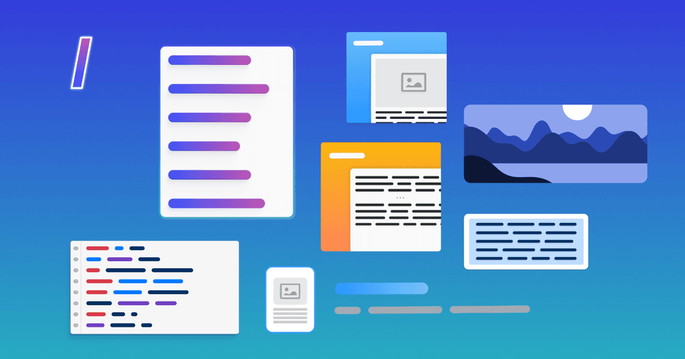 Abstract versions of different craft features that you can access using the slash menu like code blocks, images, blocks and text styles