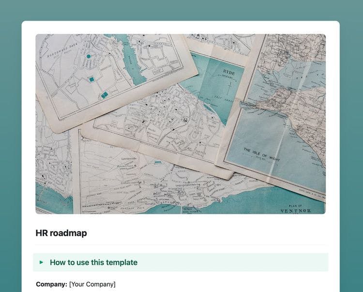HR roadmap in Craft showing an image of a map, and instructions on “How to use this template”.