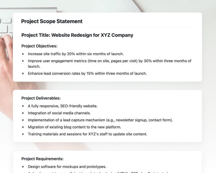 Craft Free Template: Project Scope Statement Preview