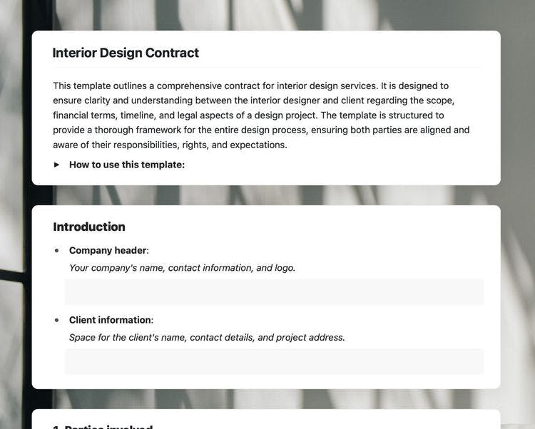 Interior design contract in craft