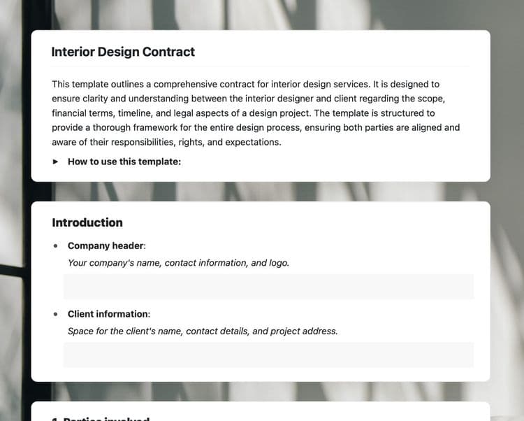 Interior design contract in craft