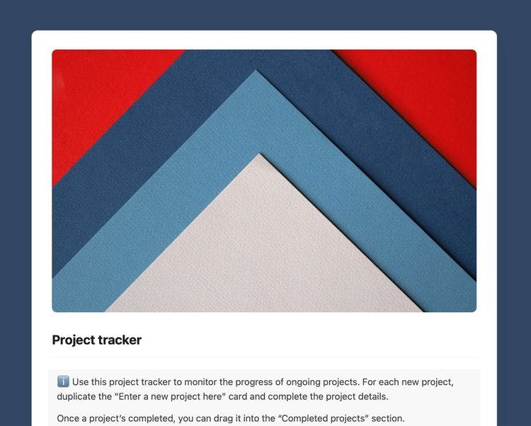 Project tracker template in Craft showing instructions. 