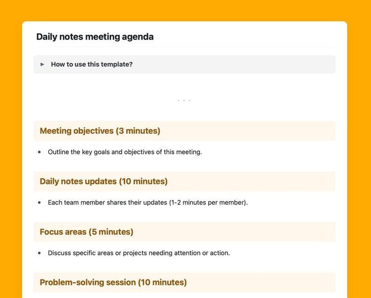 Craft Free Template: Daily notes meeting agenda template. in Craft.