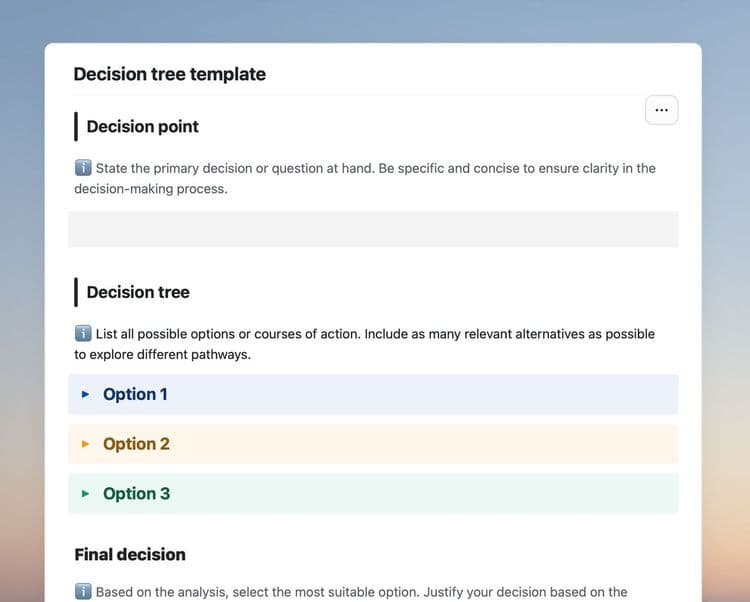 Craft Free Template: Decision tree template in Craft showing instructions the decision tree.