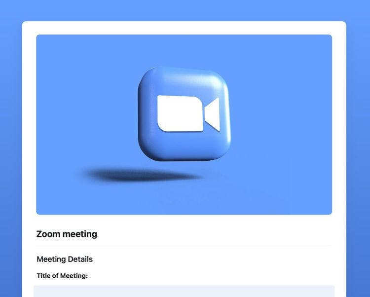 Zoom meeting template in Craft showing instructions.