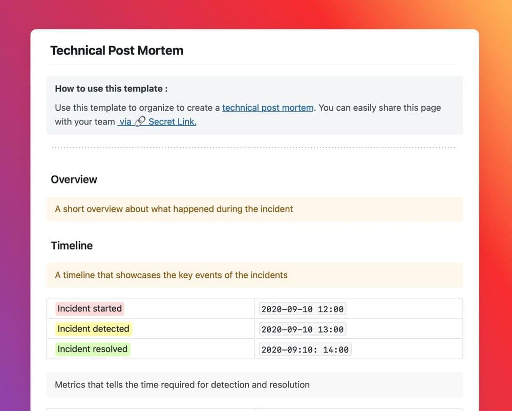 Technical Post Mortem template