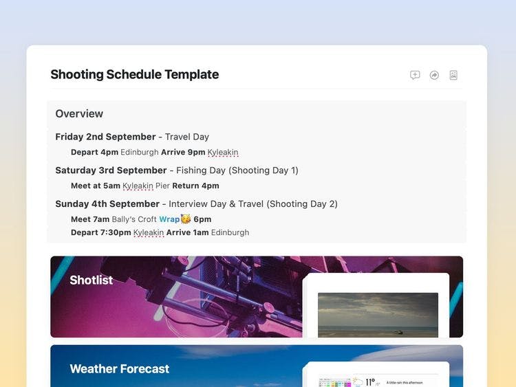 Craft Free Template: Free Shooting Schedule Template 
