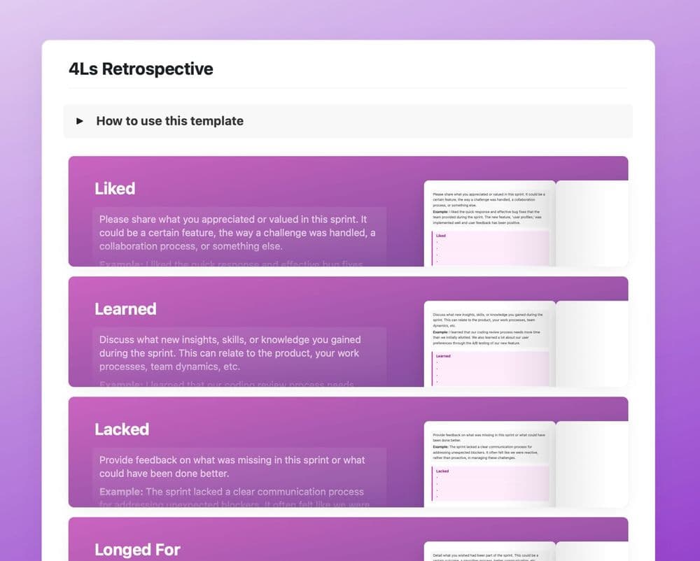 4Ls retrospective template in Craft