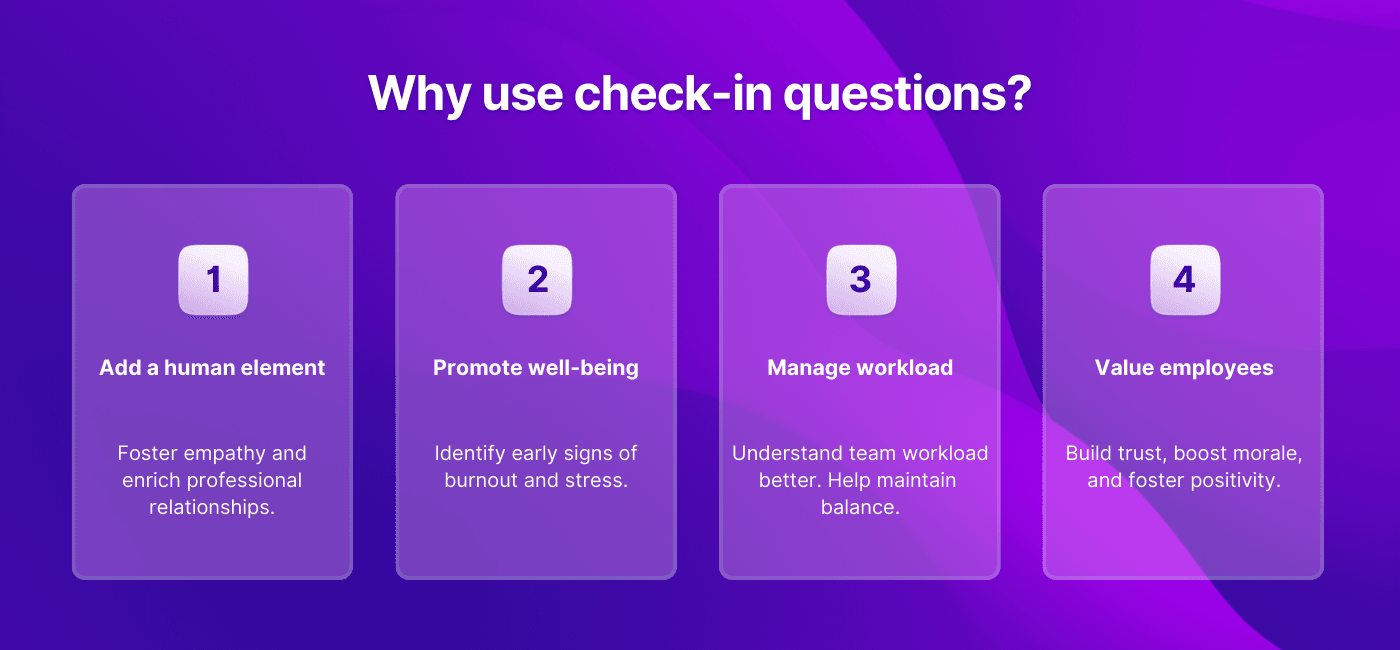 Infographic demonstrating why to use check-in questions