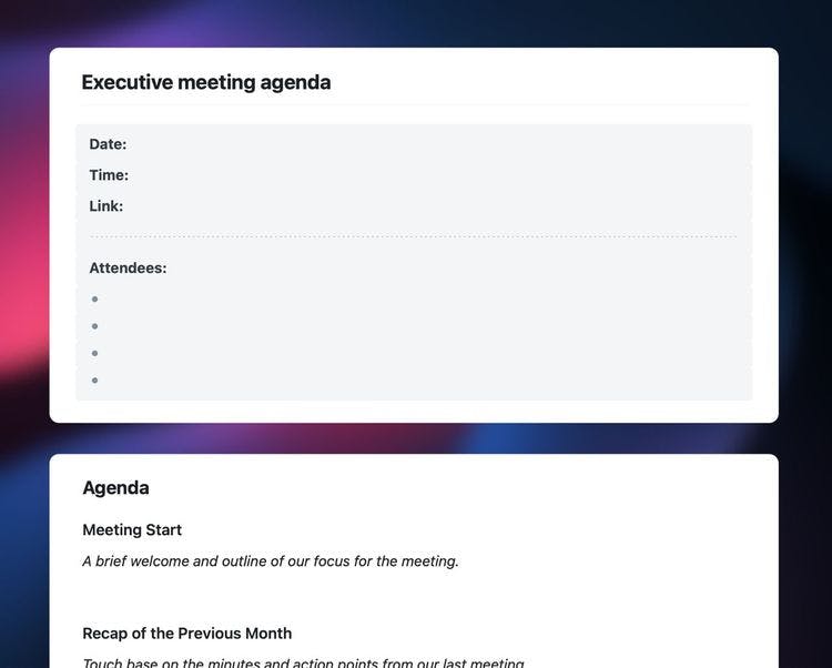 Craft Free Template: Executive meeting agenda