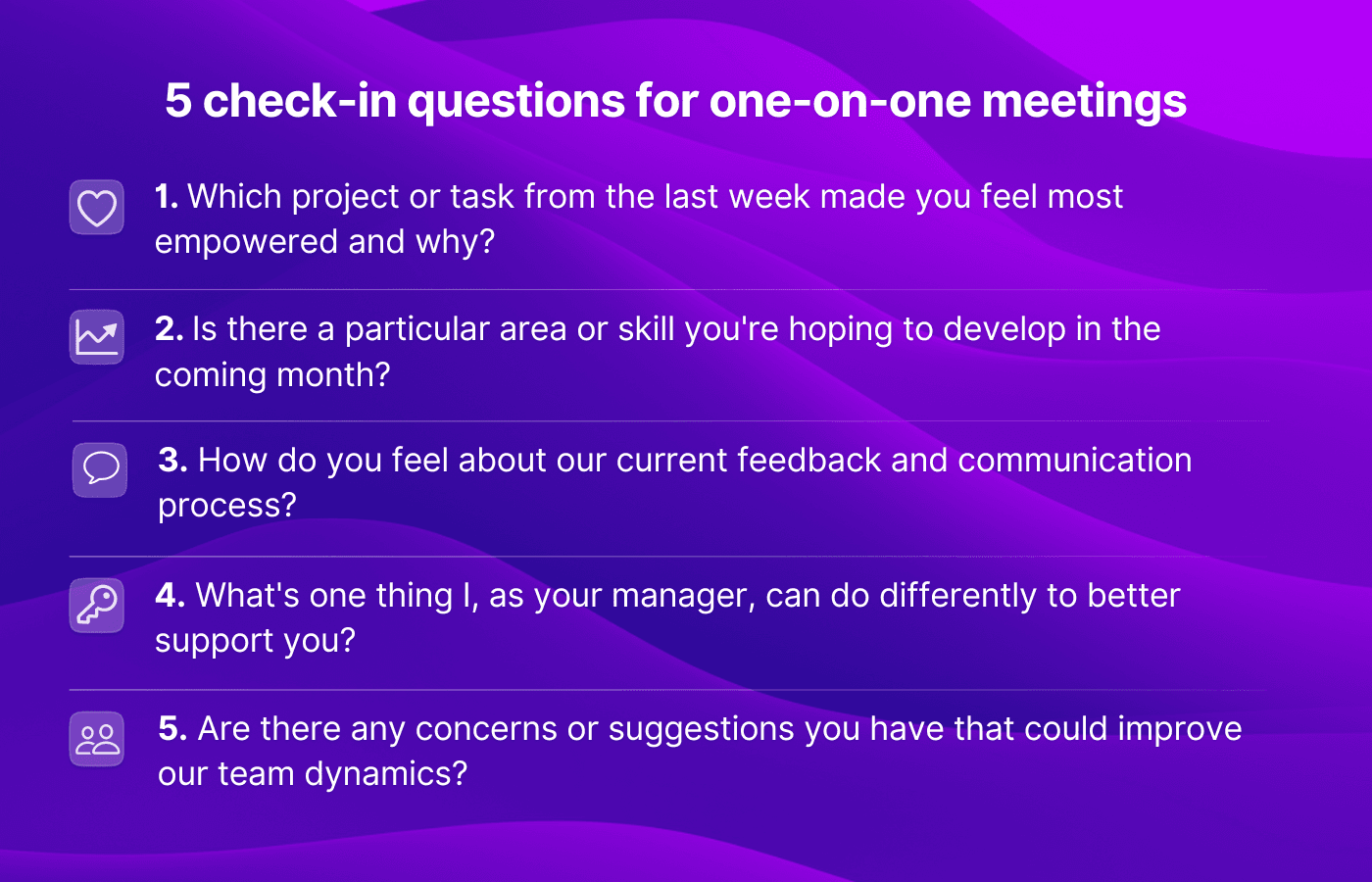 Check-in questions for 1:1 meetings