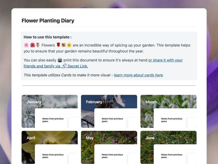 Craft Free Template: Flower Planting Diary