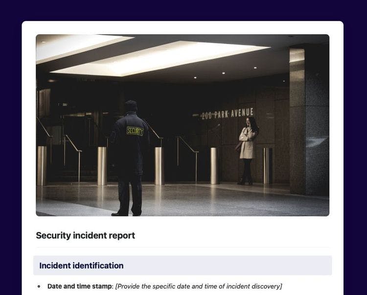 Craft Free Template: Security incident report in Craft