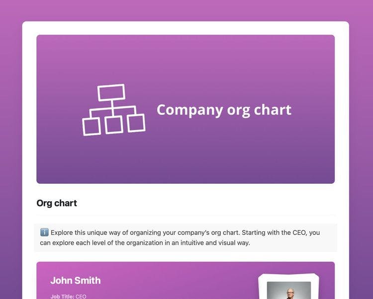Craft Free Template: Org chart template in Craft showing instructions and sections.