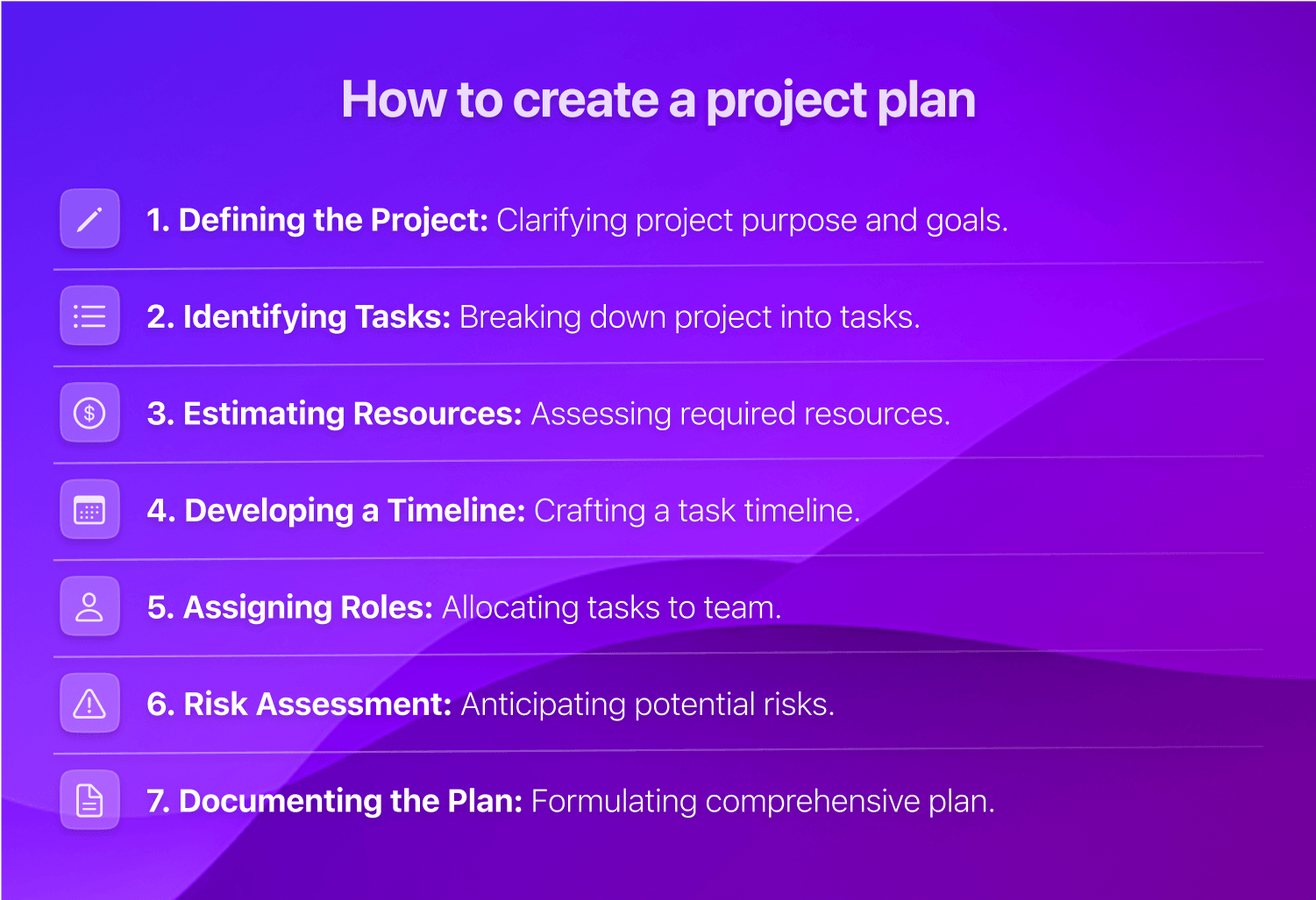 Infographic of the 7 steps to creating a project plan