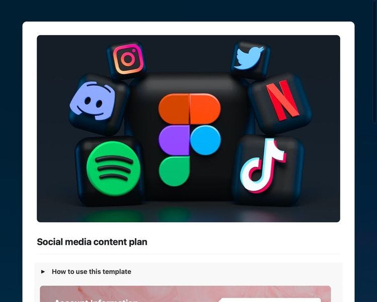 Craft Free Template: Social media content plan template in Craft showing information.  