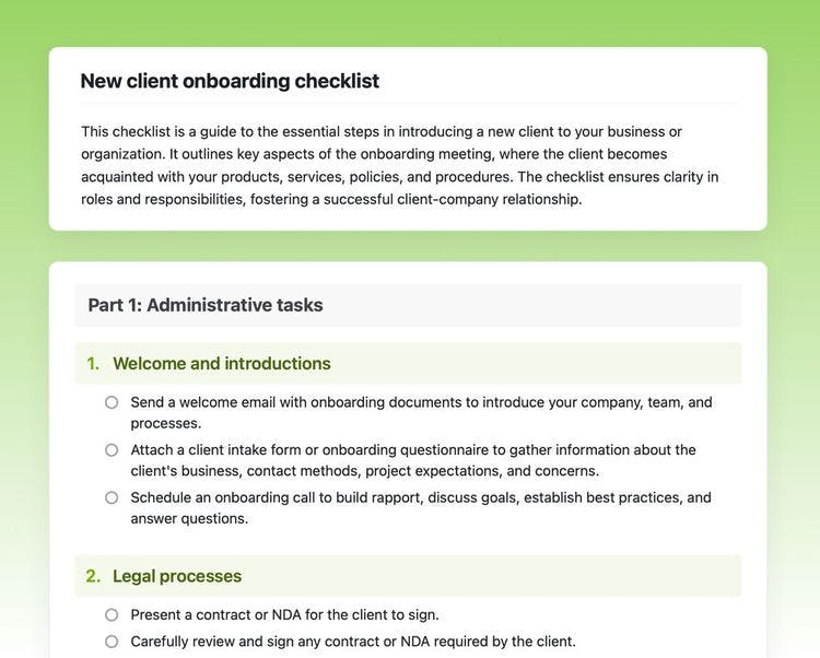 new client onboarding checklist in craft