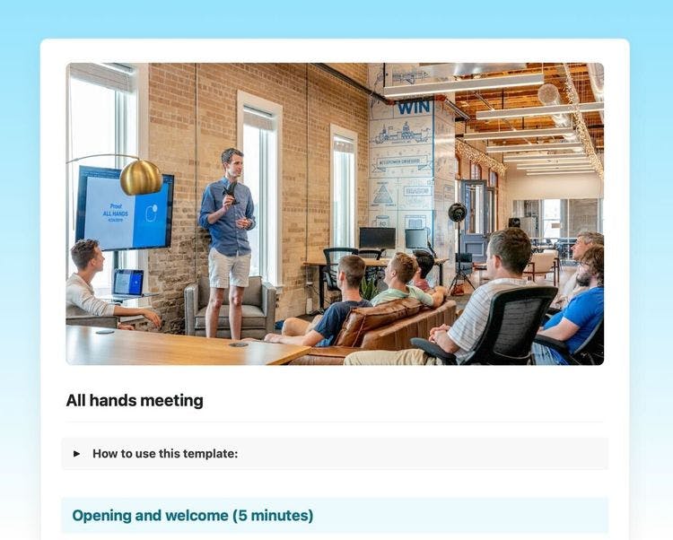 All hands meeting template in Craft