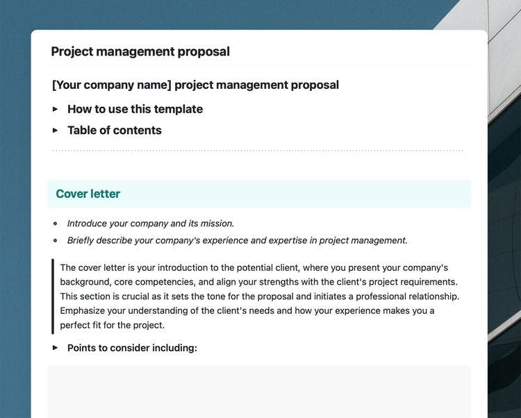 Project management proposal in craft