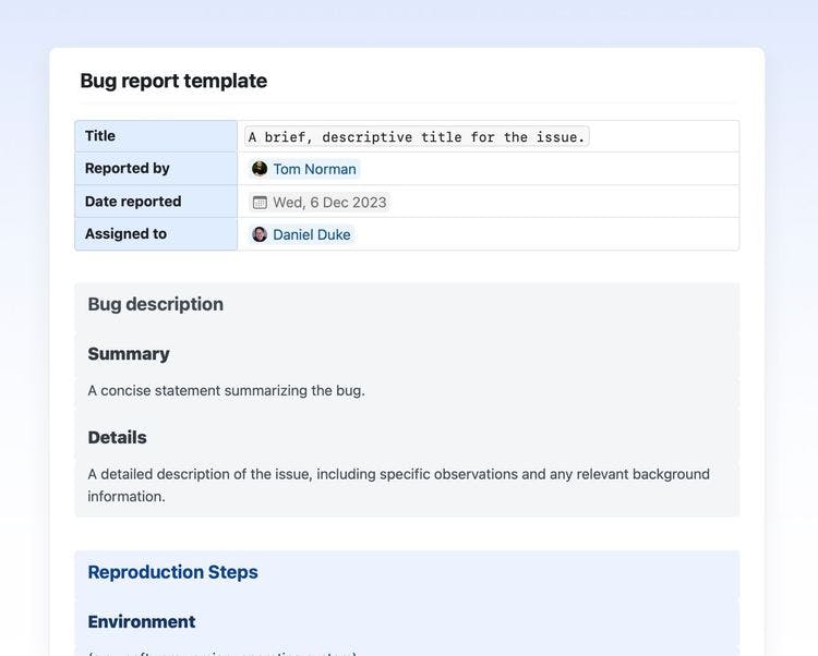 Craft Free Template: Bug report template in craft 