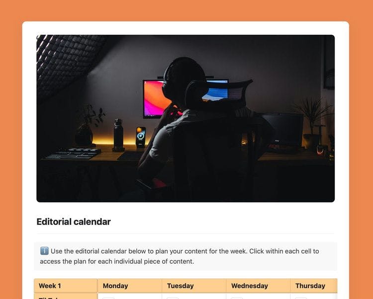 Editorial calendar templates in Craft showing instructions and the calendar.