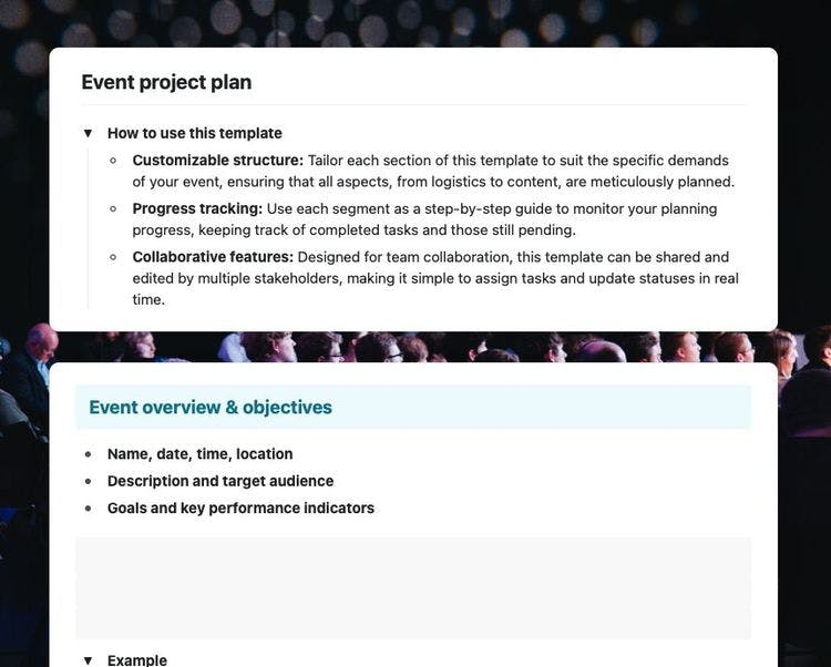Craft Free Template: Event project plan in Craft