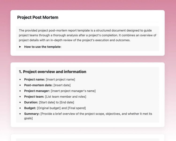 Craft Free Template: Project post mortem in craft