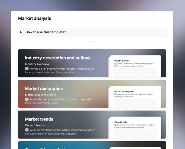 Market analysis template in Craft. 