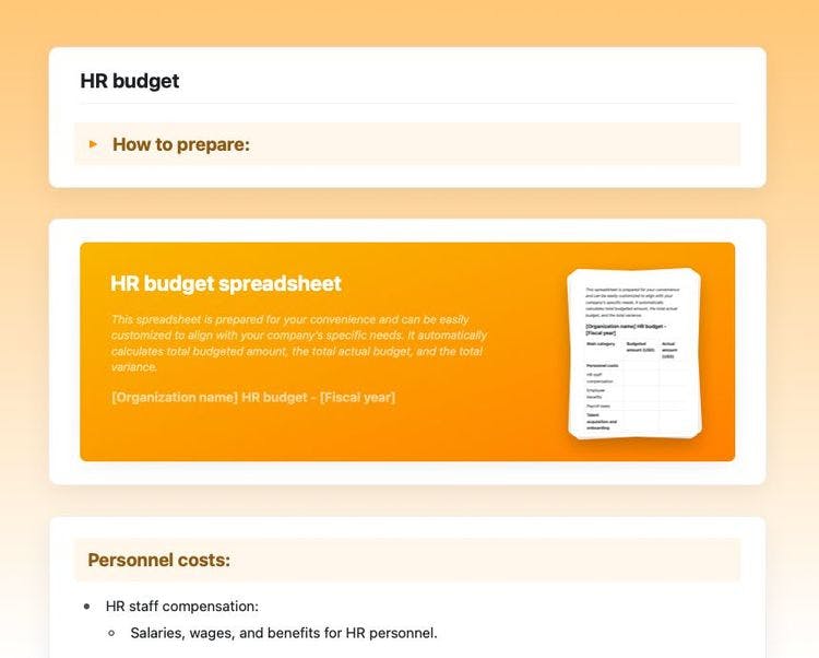 Craft Free Template: HR budget in Craft