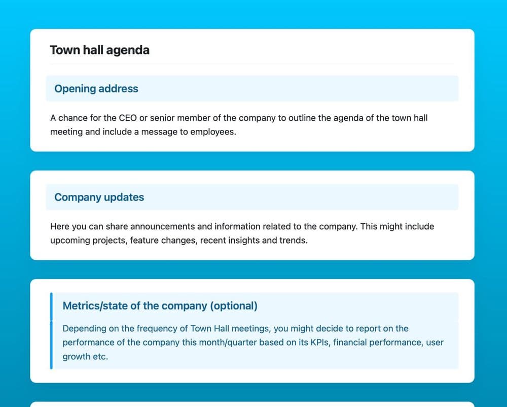 Town hall agenda template