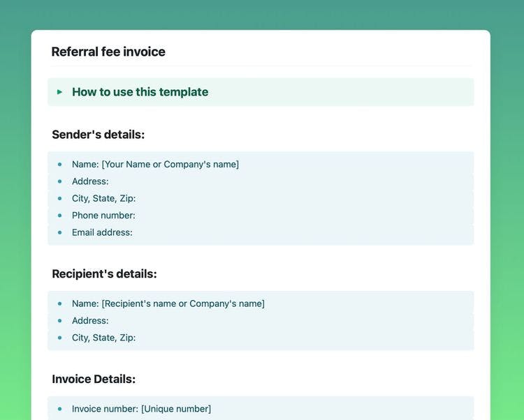 Craft Free Template: referral fee invoice in craft