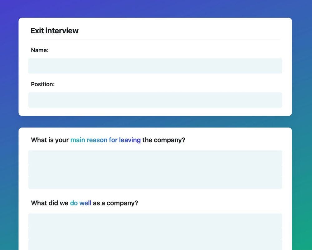 Exit interview template in Craft