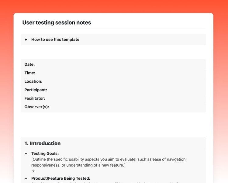 Craft Free Template: User testing session in Craft showing instruction and meeting details.