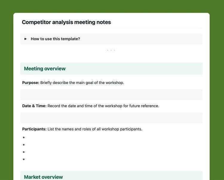 Competitor analysis meeting notes template in Craft.