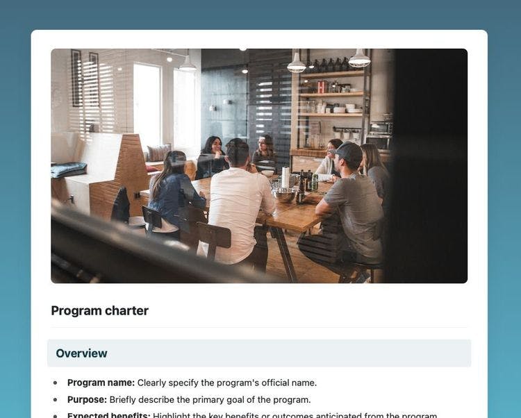 Craft Free Template: Program charter in Craft