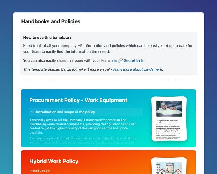 Handbooks and policies template in Craft showing instructions, and the procurement policy.