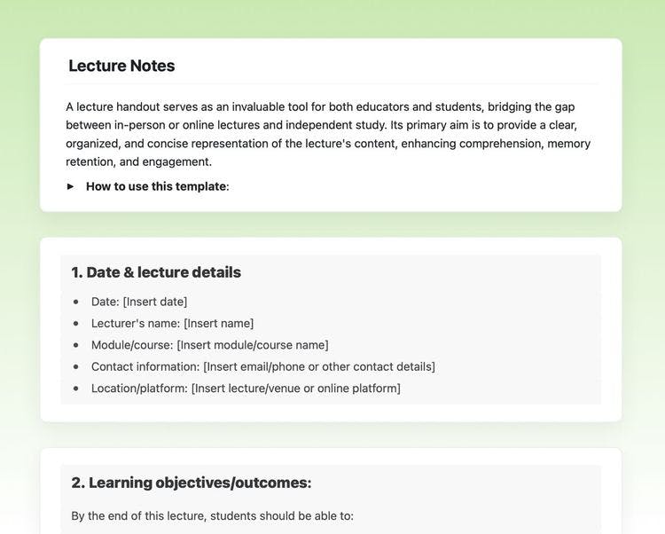 Craft Free Template: Lecture notes in craft