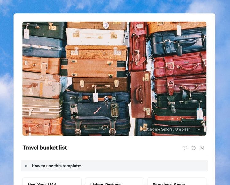Craft Free Template: Explore the travel bucket list template to organize and enrich your dream journeys, from exotic destinations to hidden gems.
