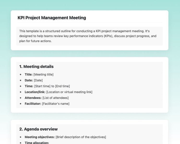 Craft Free Template: KPI project management meeting in craft