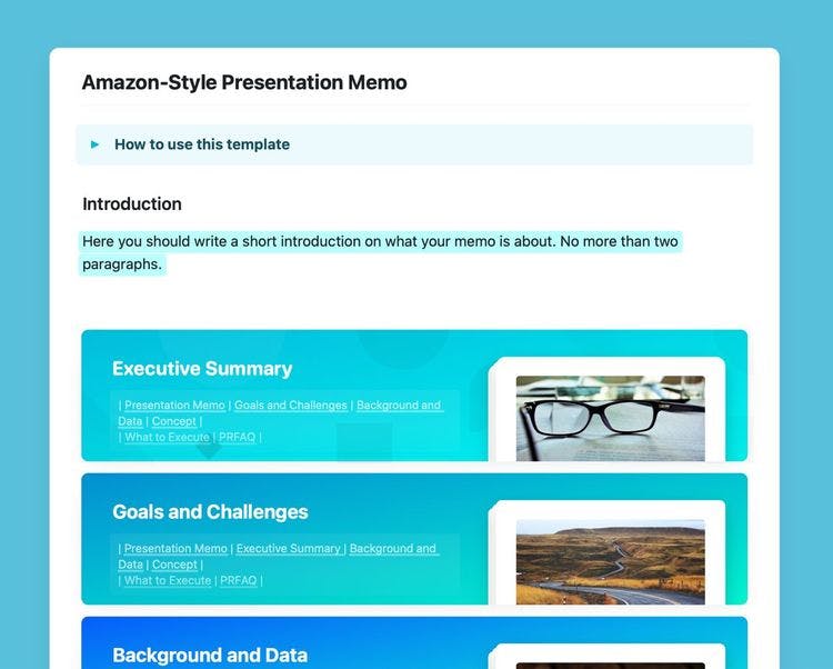 Craft Free Template: Screenshot of the Amazon-Style Presentation Memo