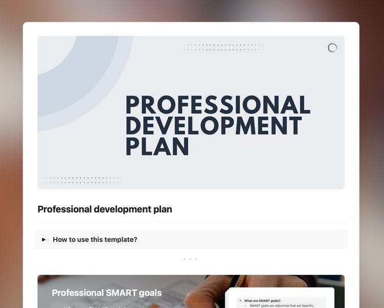 Craft Free Template: Professional development plan template in Craft showing instructions and the SMART goals section.