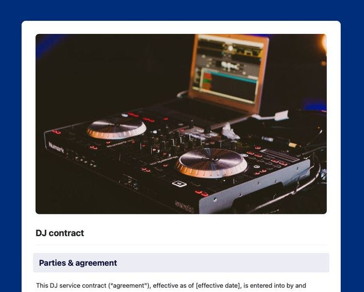 Craft Free Template: Ensure your event runs smoothly with our DJ contract template. Benefit from clear terms and comprehensive details that lead to a successful event collaboration.