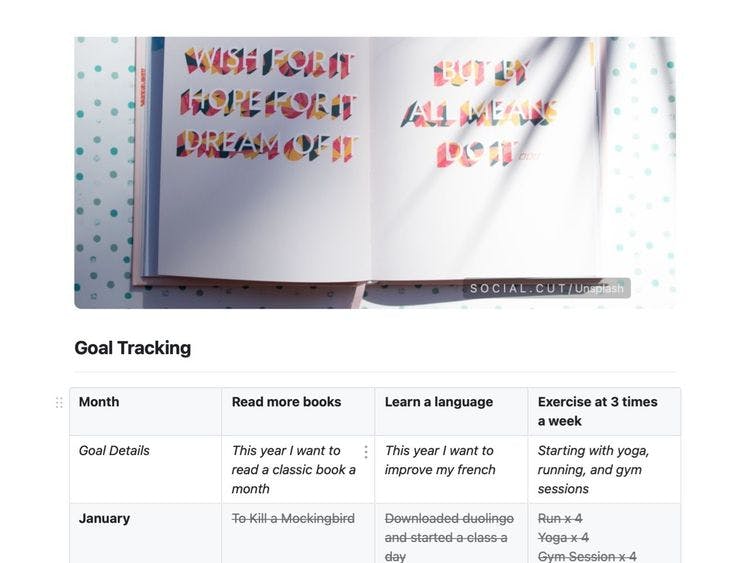 Craft Free Template: Goal Tracking
