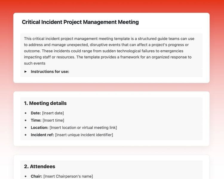 Craft Free Template: Critical Incident project management meeting in craft