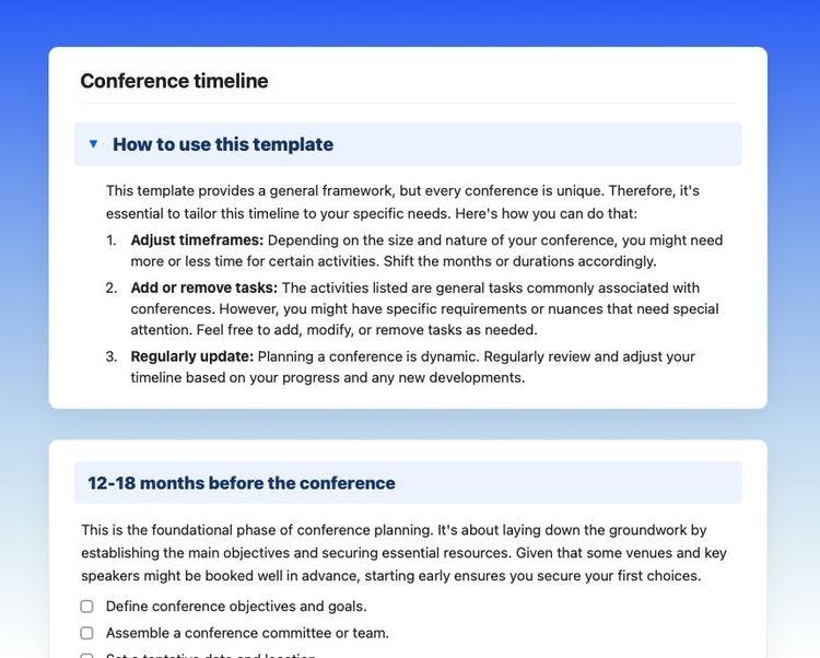 Craft Free Template: Conference timeline in Craft